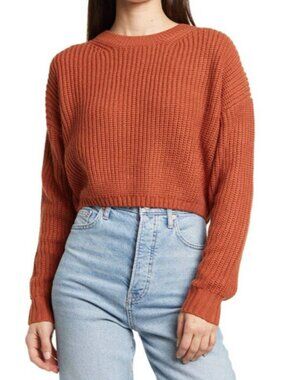 Elodie Women's Rust Orange Crewneck Cropped Pullover Sweater New with Tags